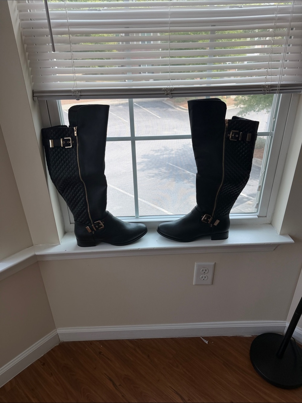 Women's Black Quilted Riding Boots with Buckle Detail